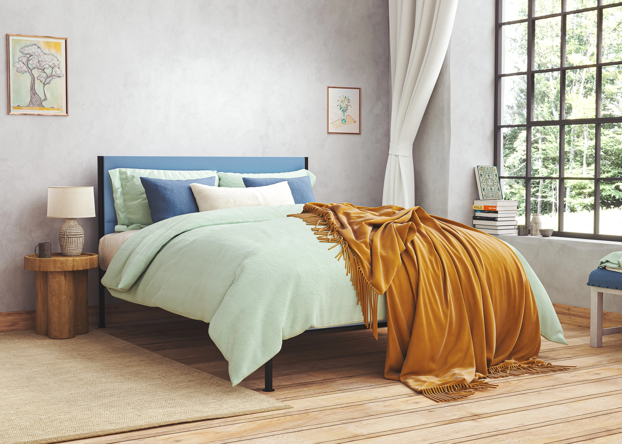 upholstered double bed frame