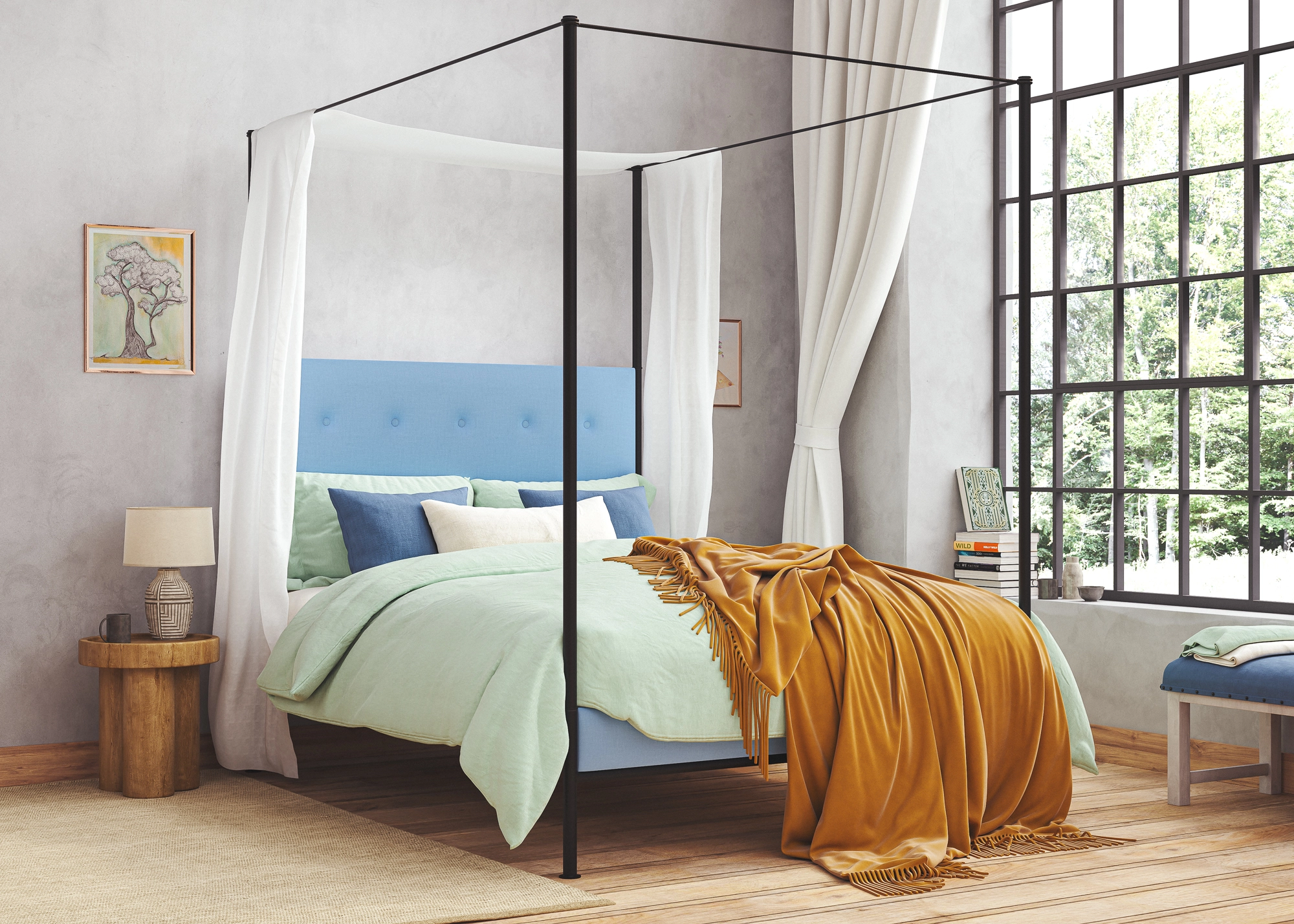 grey velvet bed