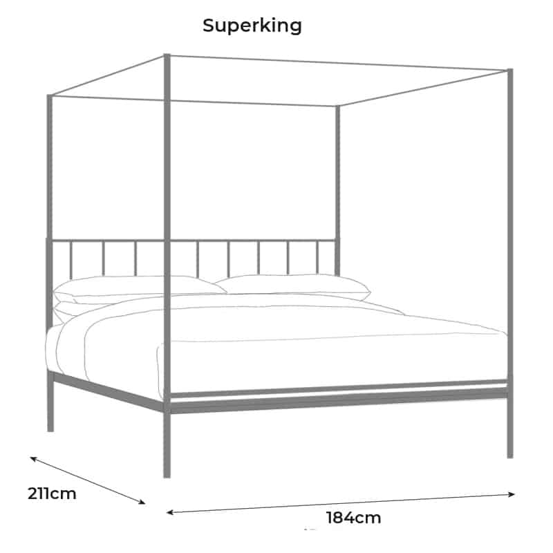 superking iron four poster bed size drawing