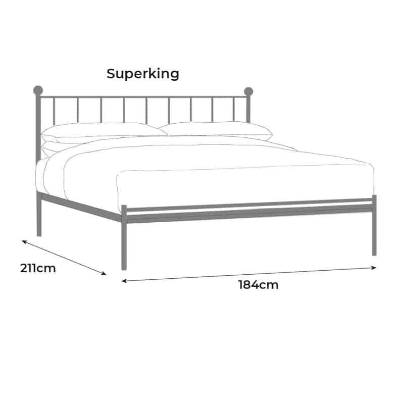 superking iron bed size drawing